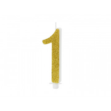 Birthday candle number 1 - PartyDeco - glitter gold