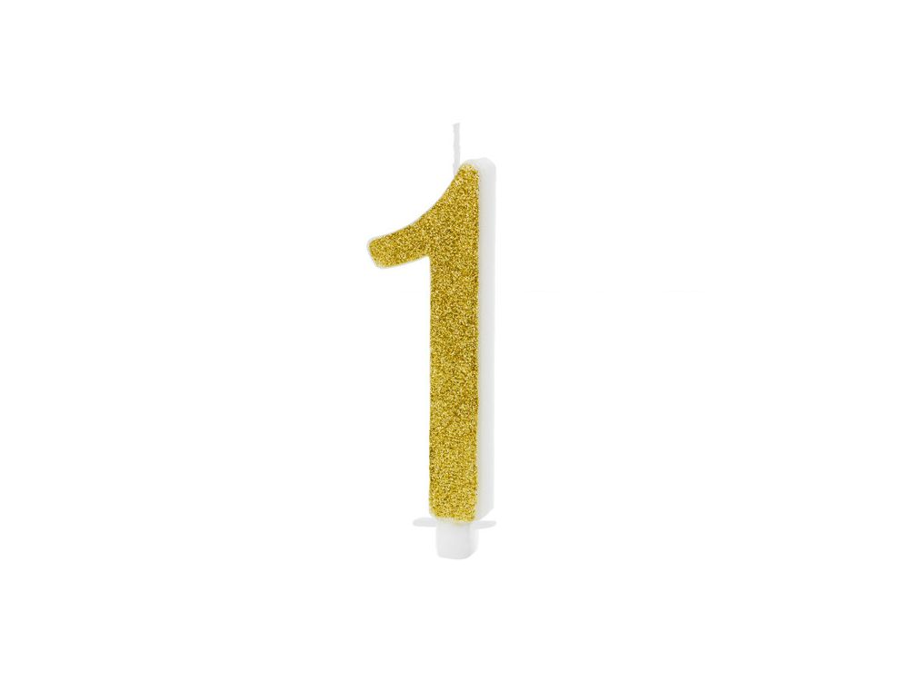 Birthday candle number 1 - PartyDeco - glitter gold