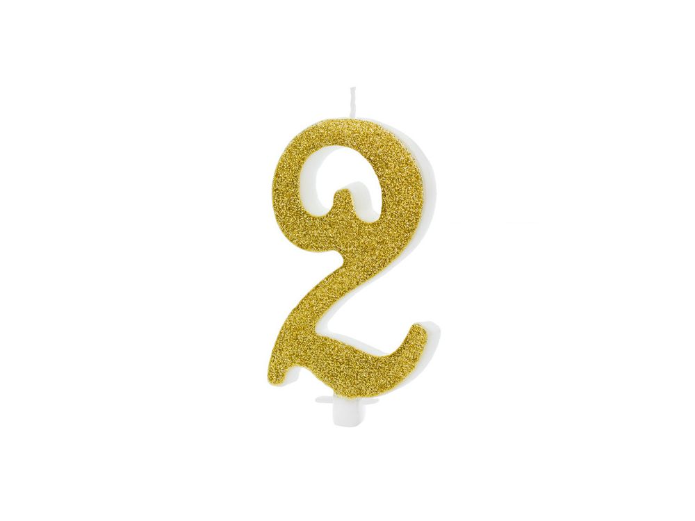 Birthday candle number 2 - PartyDeco - glitter gold