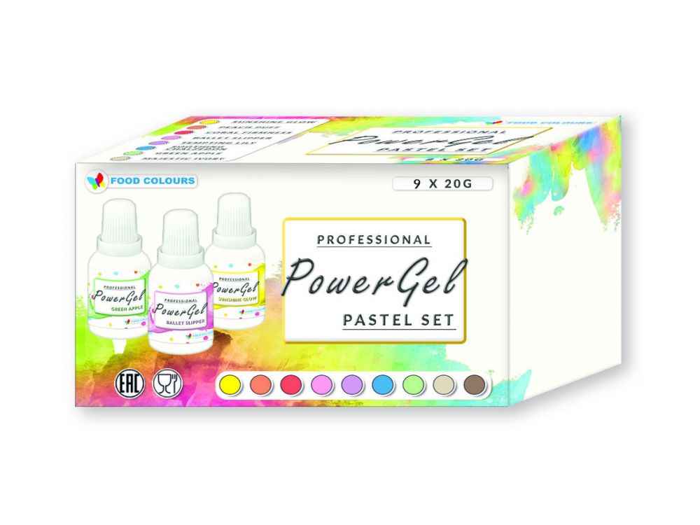 Zestaw barwników spożywczych w żelu PowerGel - Food Colours - Pastel, 9 kolorów