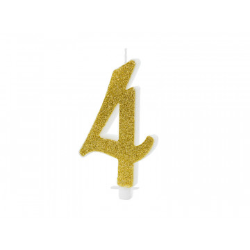 Birthday candle number 4 - PartyDeco - glitter gold