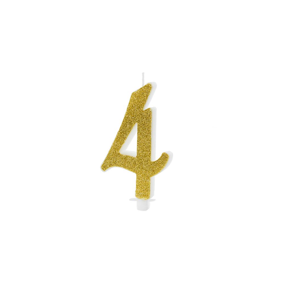 Birthday candle number 4 - PartyDeco - glitter gold