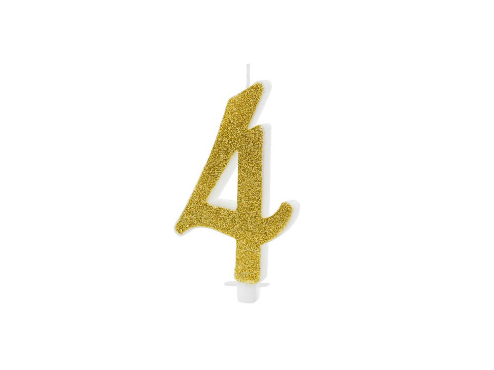 Birthday candle number 4 - PartyDeco - glitter gold