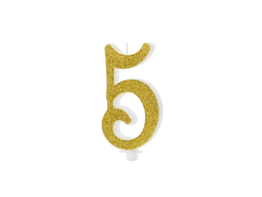 Birthday candle number 5 - PartyDeco - glitter gold
