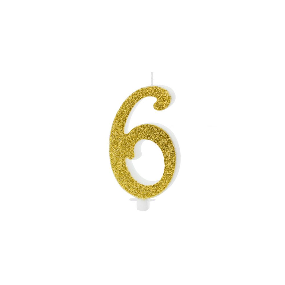 Świeczka urodzinowa cyferka 6 - PartyDeco - brokatowa, złota