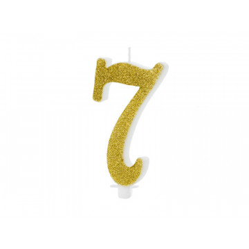 Birthday candle number 7 - PartyDeco - glitter gold