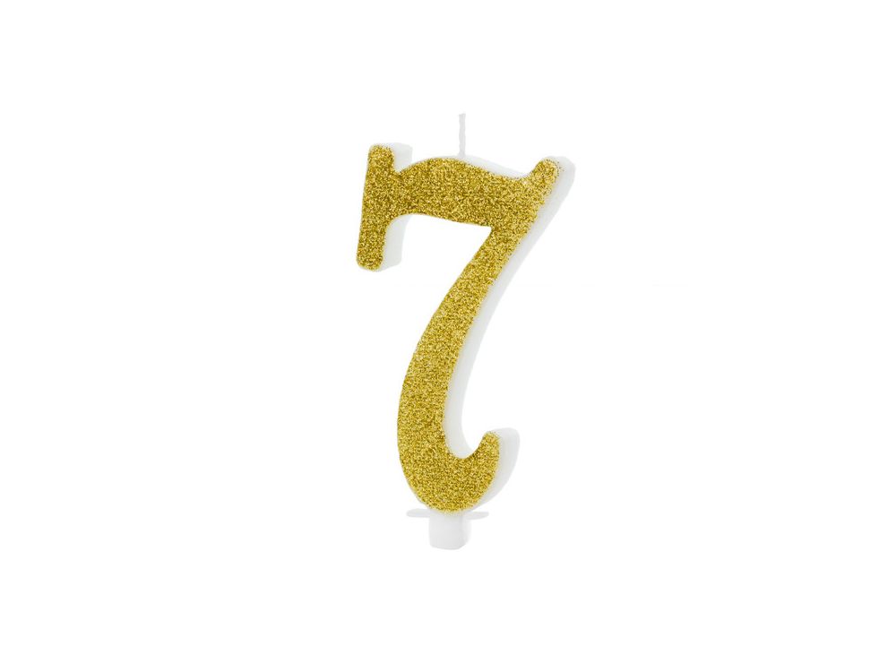 Birthday candle number 7 - PartyDeco - glitter gold