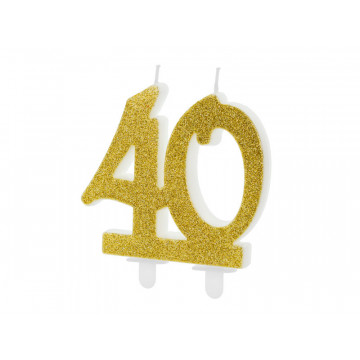 Birthday candle number 40 - PartyDeco - glitter gold