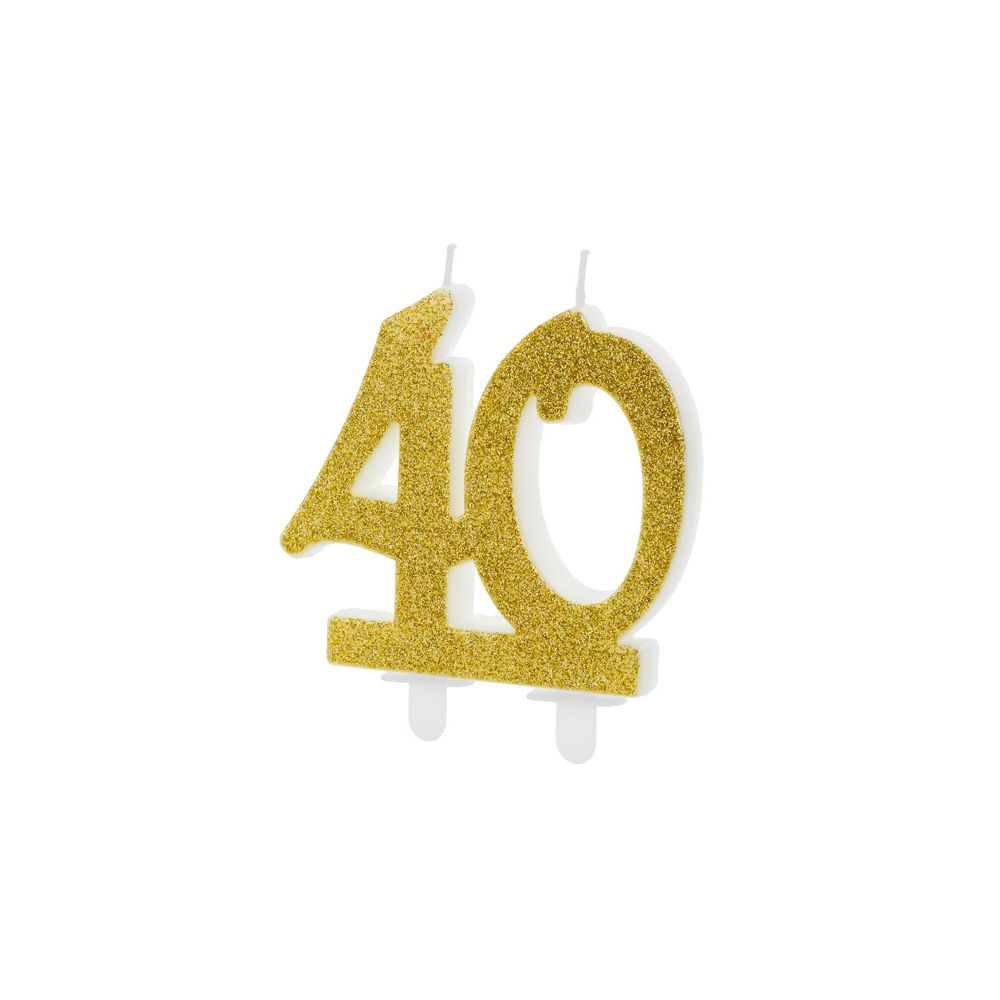 Świeczka urodzinowa liczba 40 - PartyDeco - brokatowa, złota
