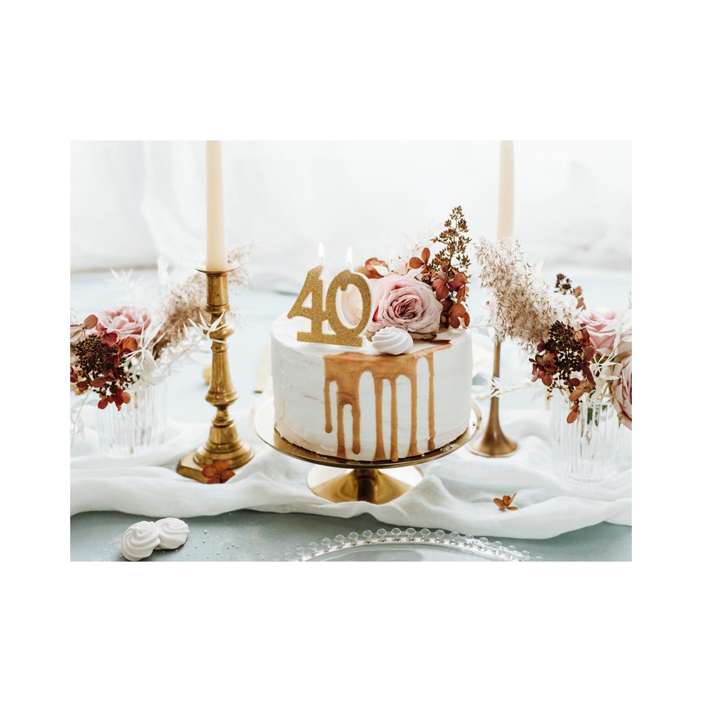 Świeczka urodzinowa liczba 40 - PartyDeco - brokatowa, złota