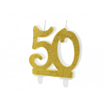 Birthday candle number 50 - PartyDeco - glitter gold