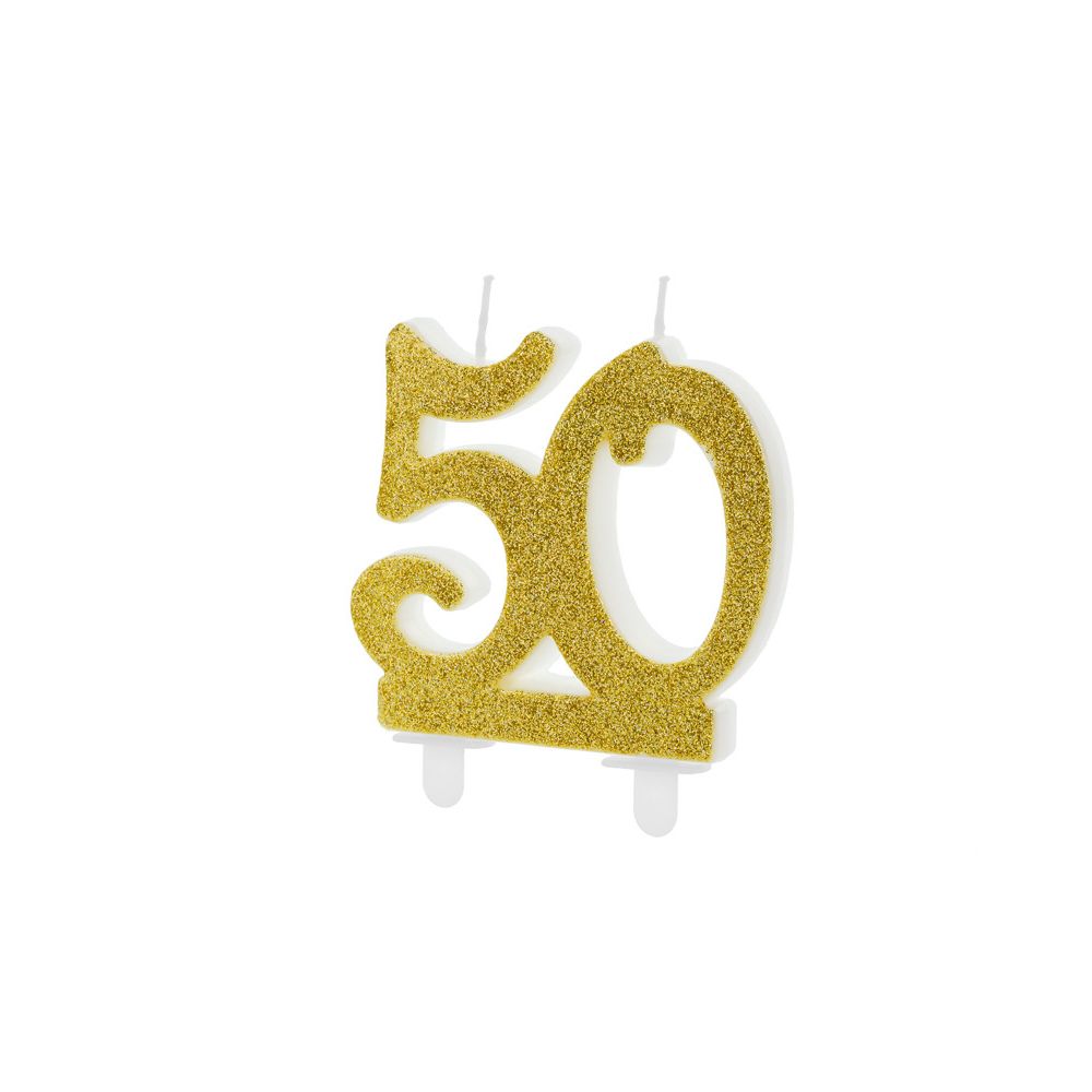 Świeczka urodzinowa liczba 50 - PartyDeco - brokatowa, złota