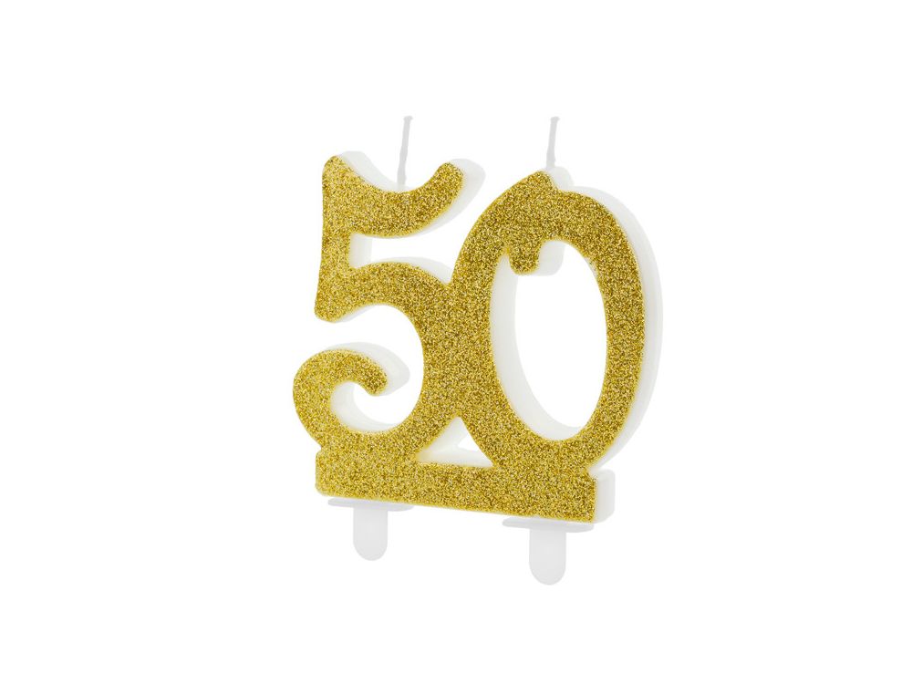 Świeczka urodzinowa liczba 50 - PartyDeco - brokatowa, złota