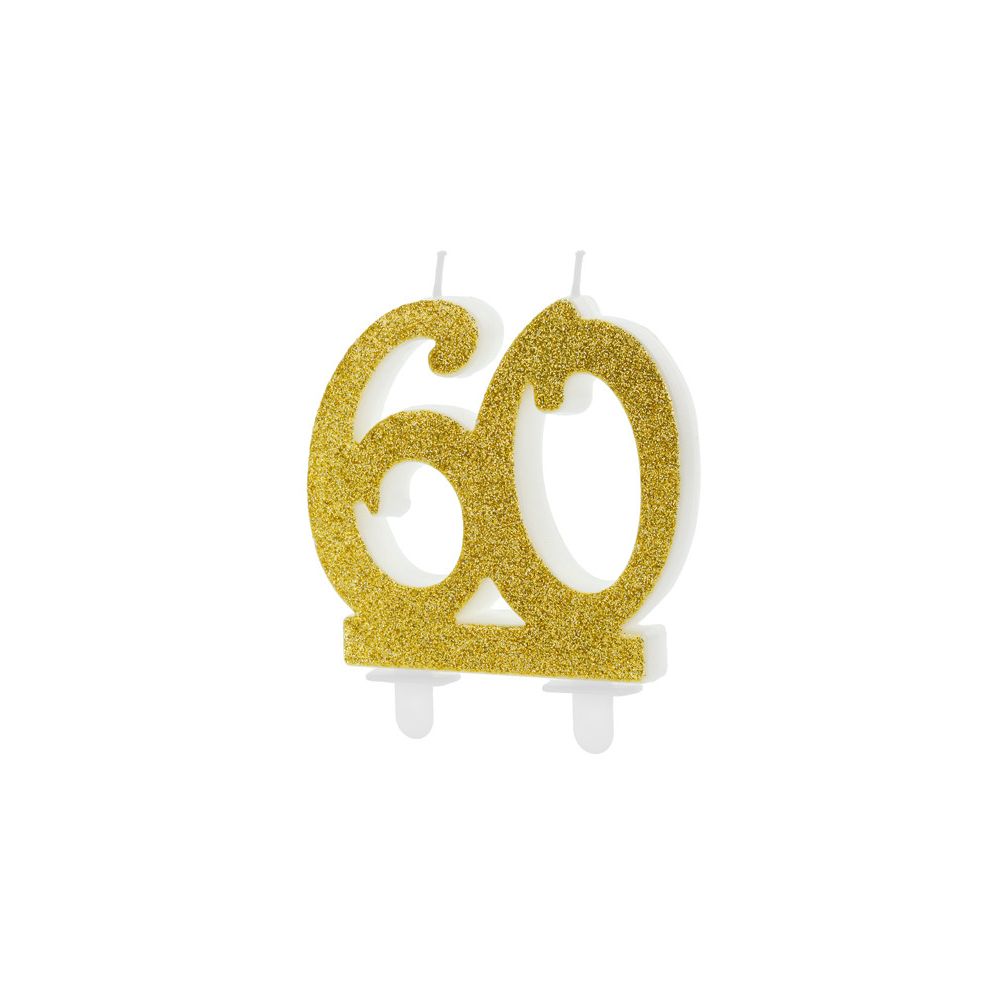 Birthday candle number 60 - PartyDeco - glitter gold