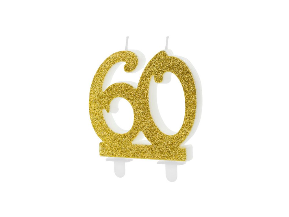 Świeczka urodzinowa liczba 60 - PartyDeco - brokatowa, złota