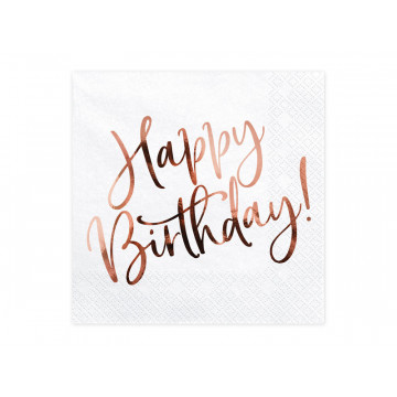 Happy Birthday napkins - PartyDeco - rose gold, 20 pcs.