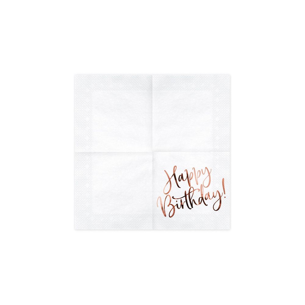 Happy Birthday napkins - PartyDeco - rose gold, 20 pcs.
