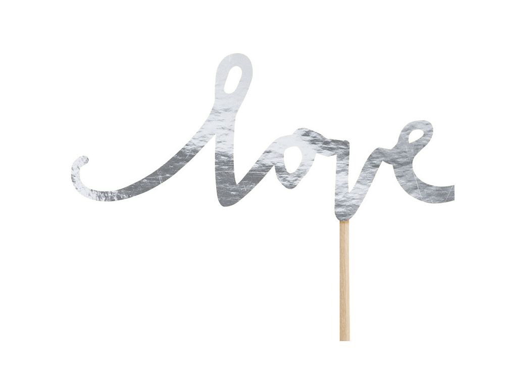 Cupcakes toppers Love - PartyDeco - silver, 13 cm, 6 pcs.