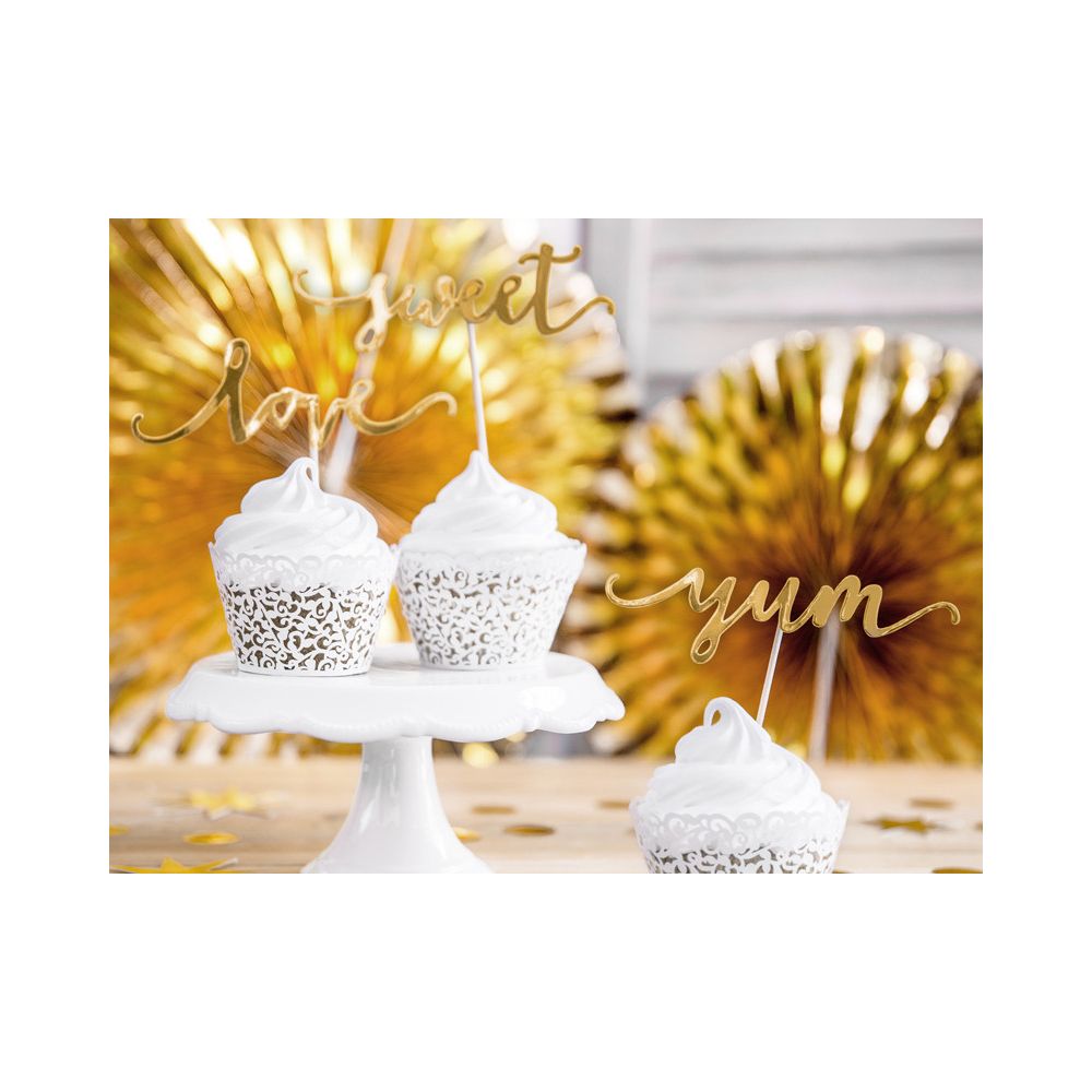 Cupcakes toppers Love - PartyDeco - gold, 13 cm, 6 pcs.