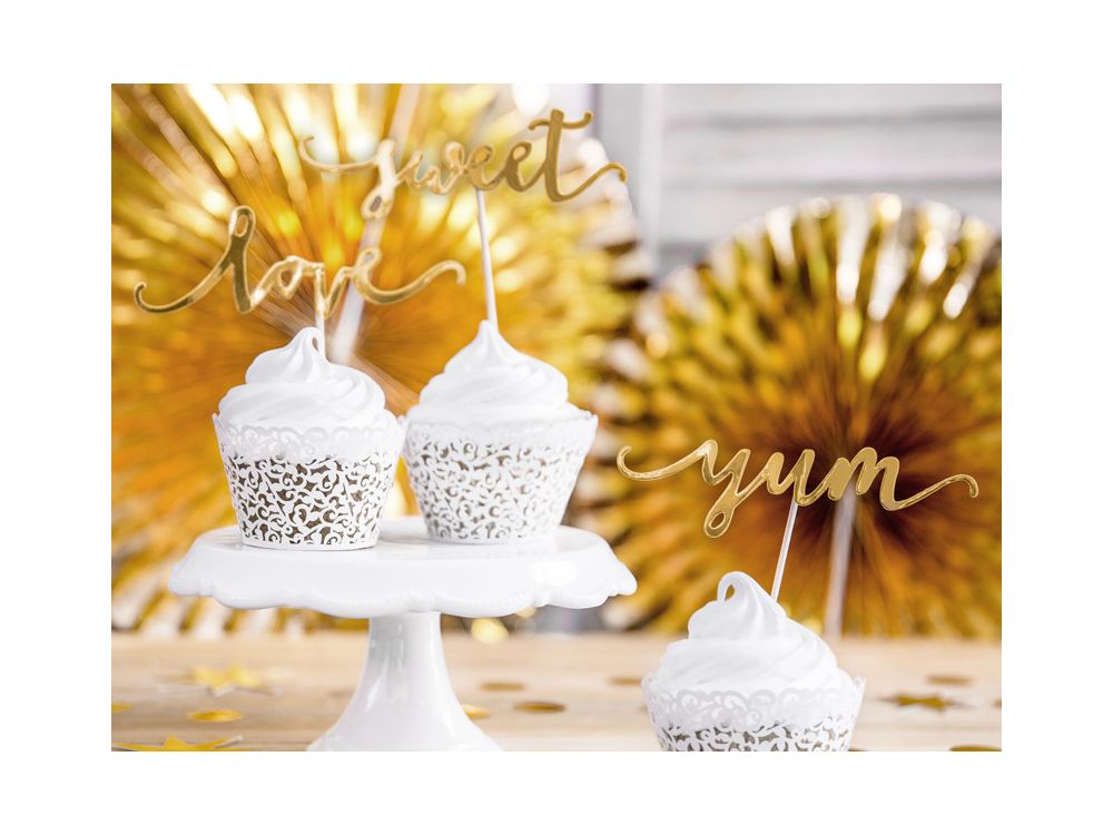 Cupcakes toppers Love - PartyDeco - gold, 13 cm, 6 pcs.