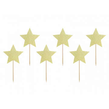 Cupcake toppers Stars - PartyDeco - gold, 11,5 cm, 6 pcs.