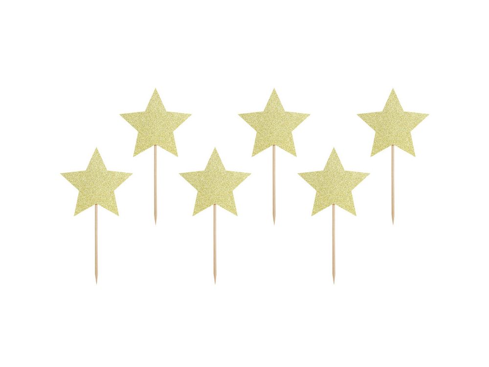 Cupcake toppers Stars - PartyDeco - gold, 11,5 cm, 6 pcs.