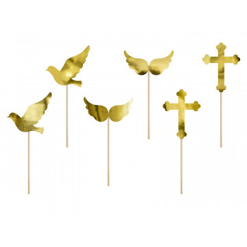 Cupcake toppers First Communion - PartyDeco - gold, 6 pcs.