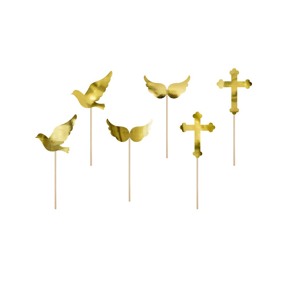 Cupcake toppers First Communion - PartyDeco - gold, 6 pcs.