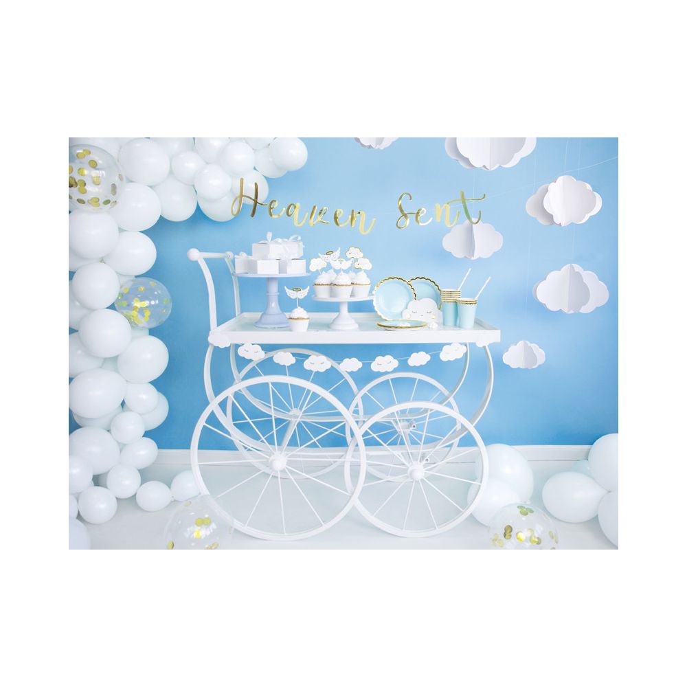 Cupcake toppers Clouds and Wings - PartyDeco - white and silver, 12,5 cm, 6 pcs.