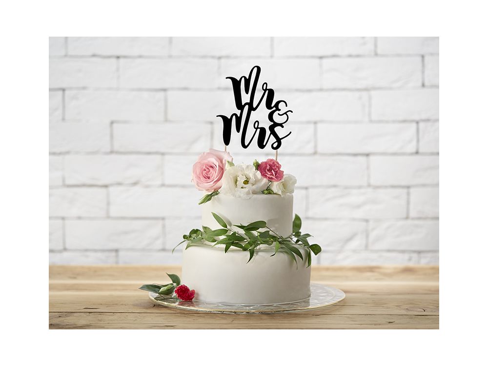 Topper na tort Mr&Mrs - PartyDeco - czarny , 25,5 cm