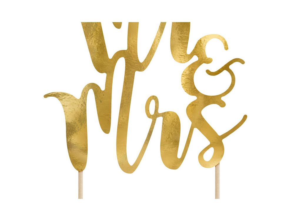 Topper na tort Mr&Mrs - PartyDeco - złoty, 25,5 cm