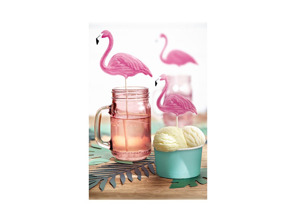 Toppery na tort Aloha Flamingi - PartyDeco - różowe, 6 szt.