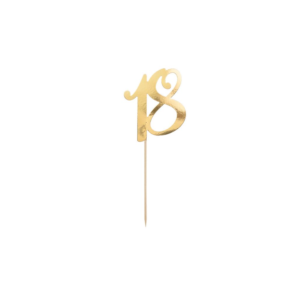 Topper urodzinowy na tort - PartyDeco - liczba 18, złoty, 20,5 cm
