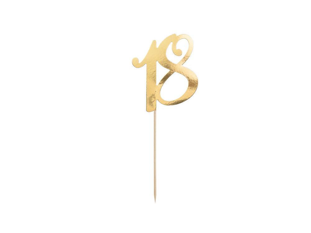 Birthday cake topper - PartyDeco - number 18, gold, 20.5 cm