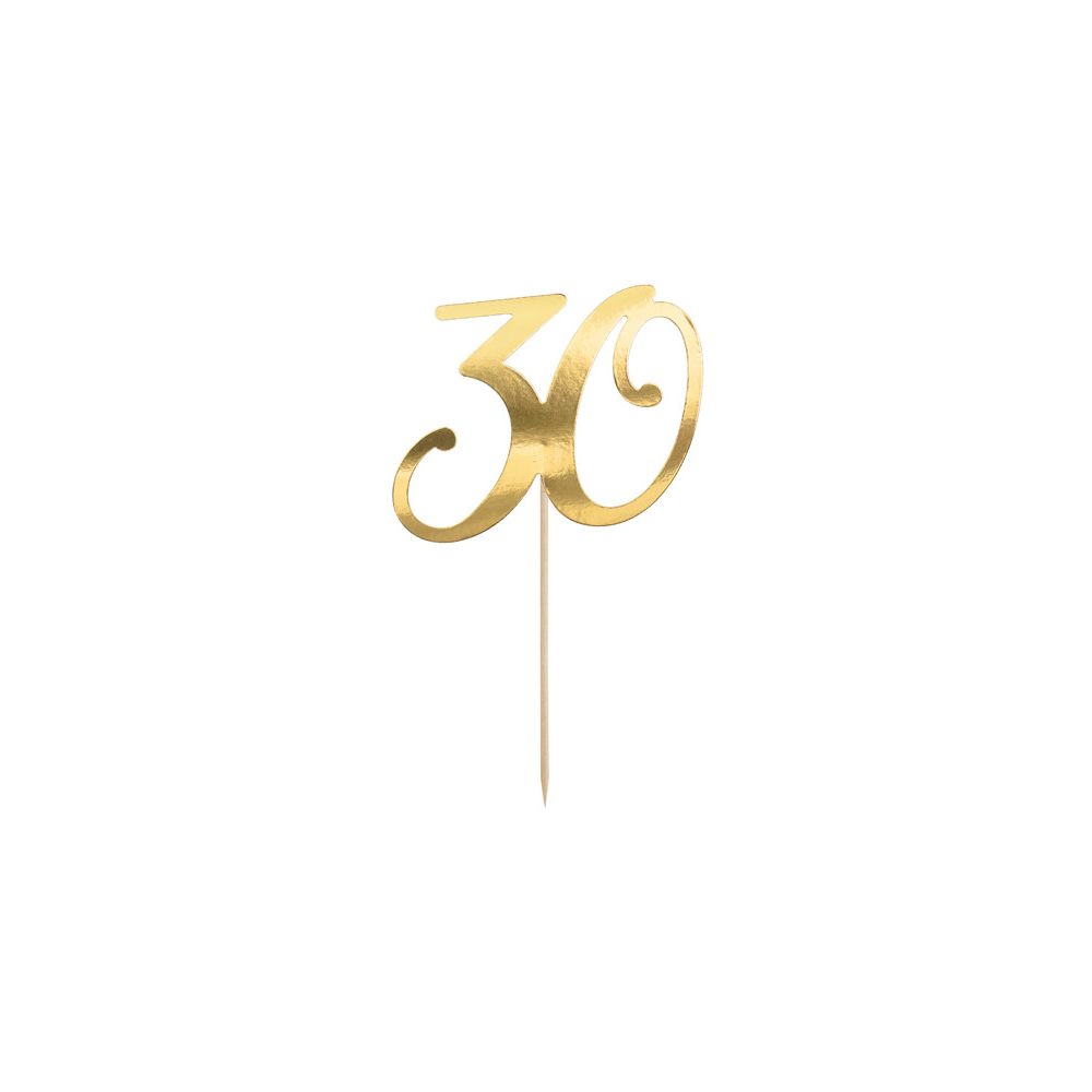 Birthday cake topper - PartyDeco - number 30, gold, 20.5 cm