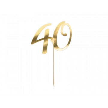 Birthday cake topper - PartyDeco - number 40, gold, 20.5 cm