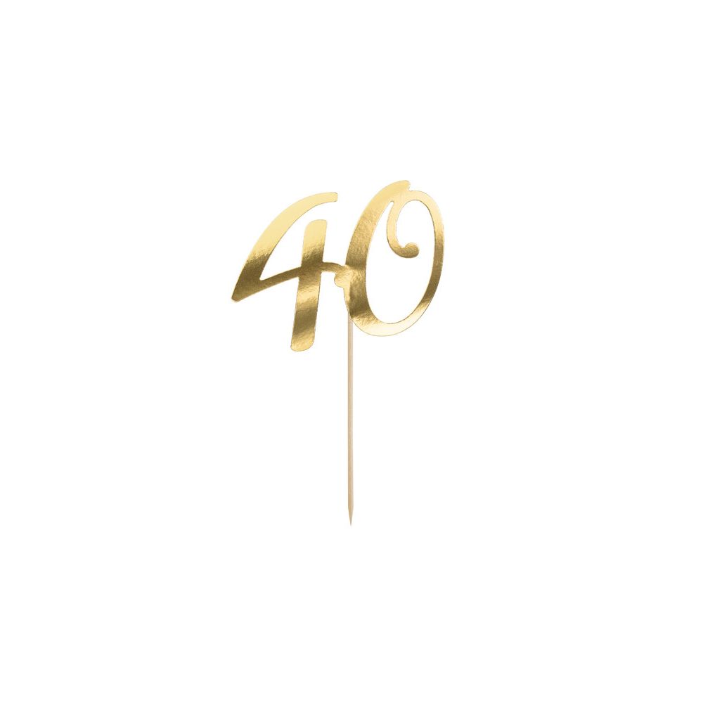 Topper urodzinowy na tort - PartyDeco - liczba 40, złoty, 20,5 cm