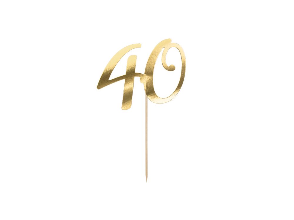 Birthday cake topper - PartyDeco - number 40, gold, 20.5 cm