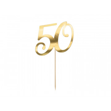 Birthday cake topper - PartyDeco - number 50, gold, 20.5 cm