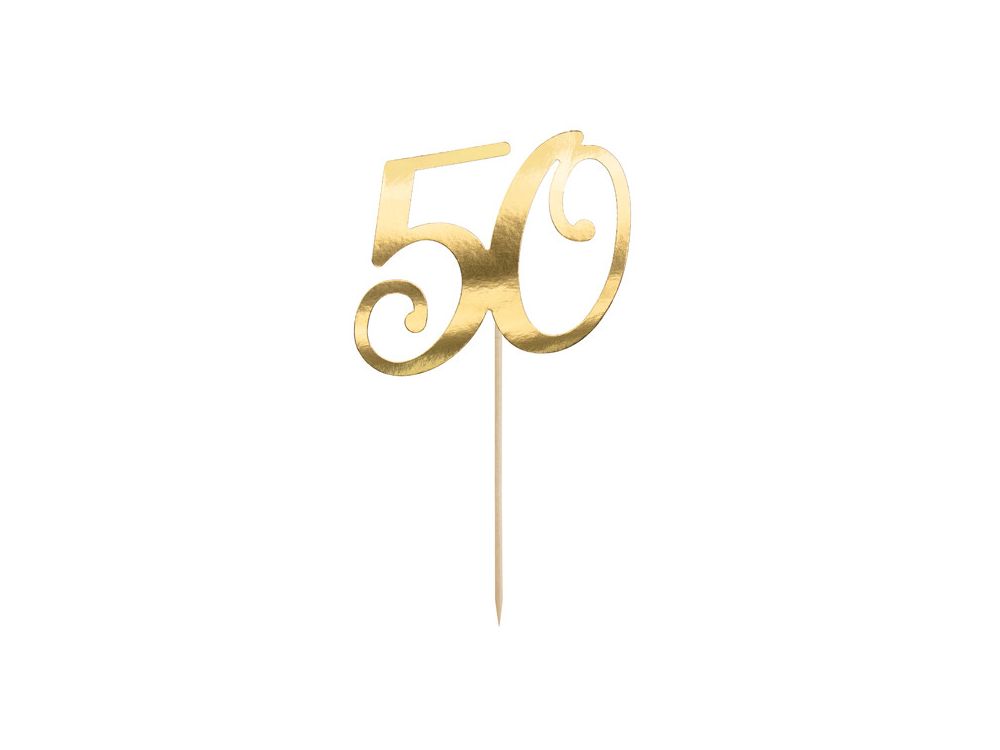 Topper urodzinowy na tort - PartyDeco - liczba 50, złoty, 20,5 cm