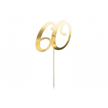Topper urodzinowy na tort - PartyDeco - liczba 60, złoty, 20,5 cm