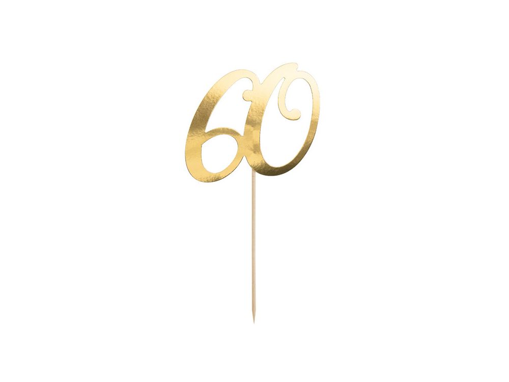 Birthday cake topper - PartyDeco - number 60, gold, 20.5 cm