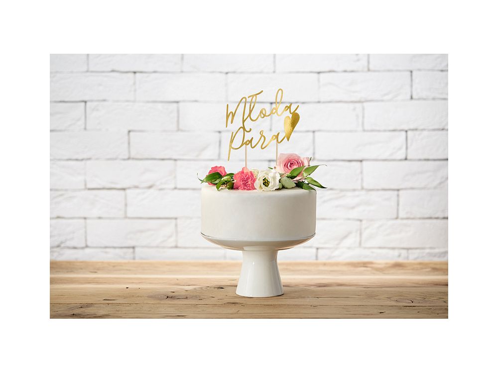 Topper na tort Młoda Para - PartyDeco - złoty, 22,5 cm