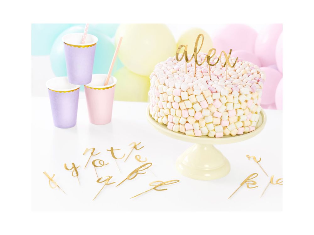 Toppery na tort Alfabet - PartyDeco - złote, 53 szt.