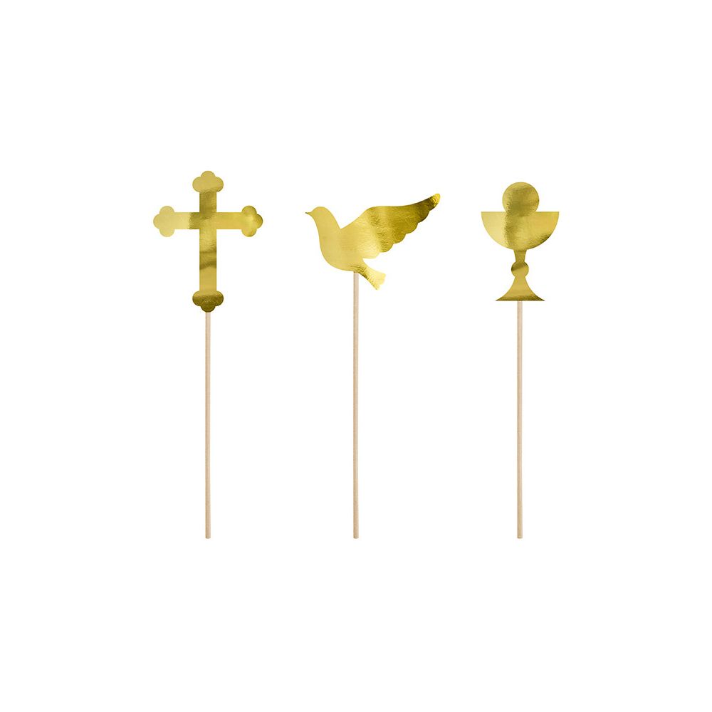 Cake toppers First Communion - PartyDeco - gold, 6 pcs.