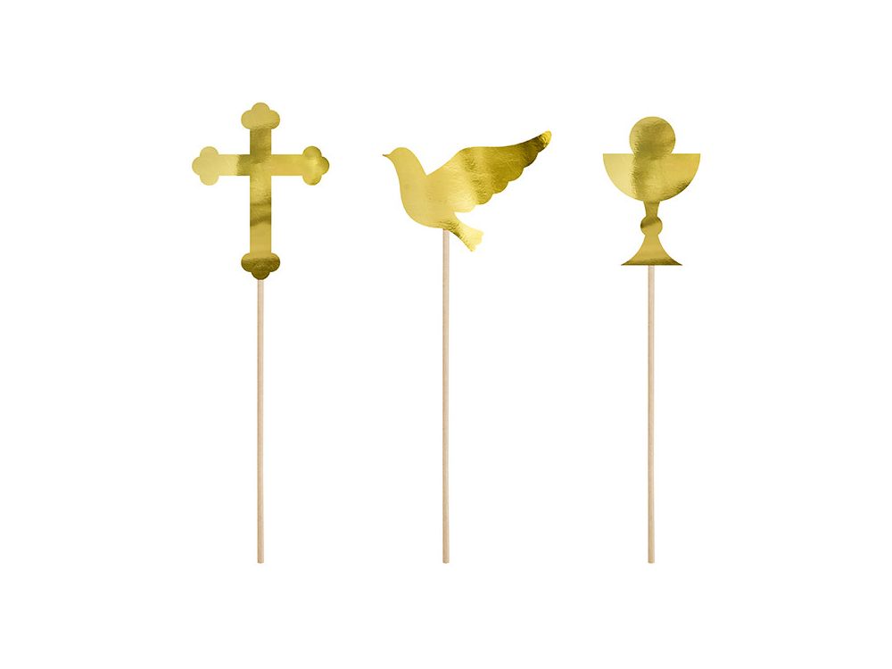 Cake toppers First Communion - PartyDeco - gold, 6 pcs.