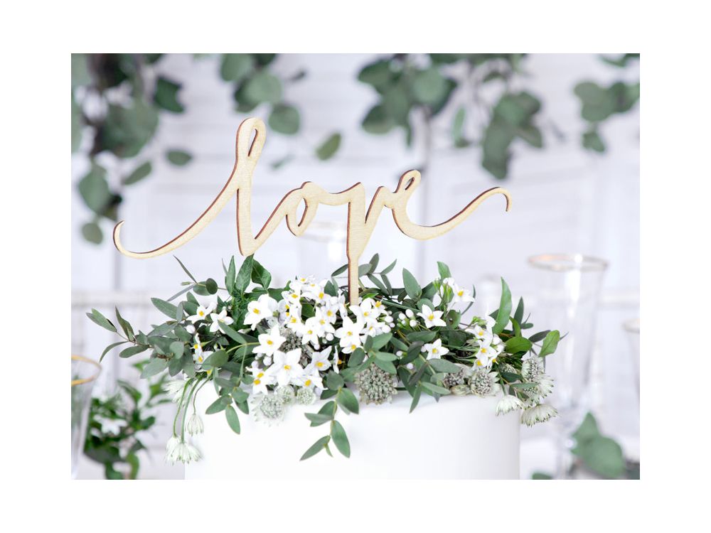 Cake topper Love - PartyDeco - wooden, 16 cm